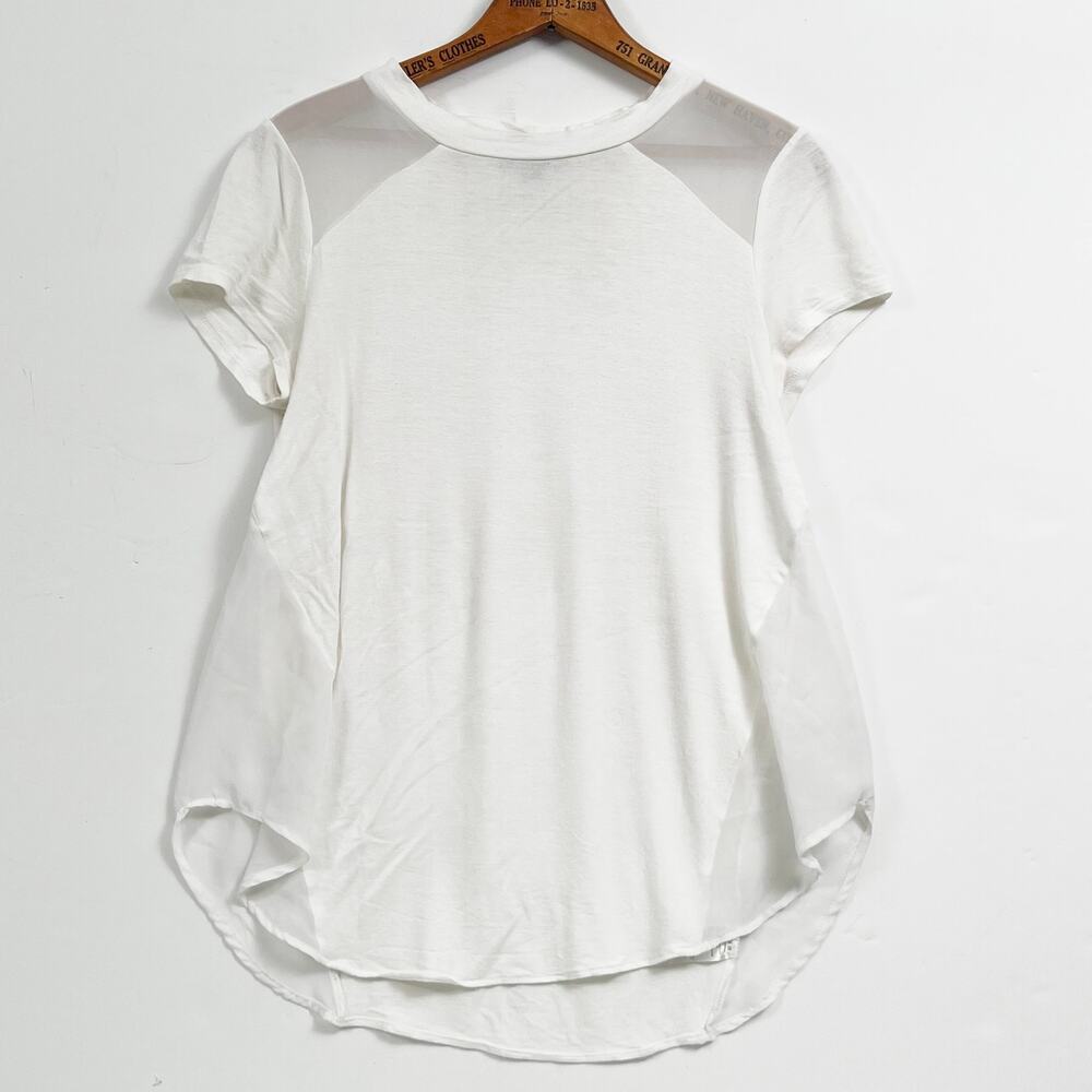 Saks Fifth Avenue Y2K White Sheer Mesh Panel T-Shirt XS Women's